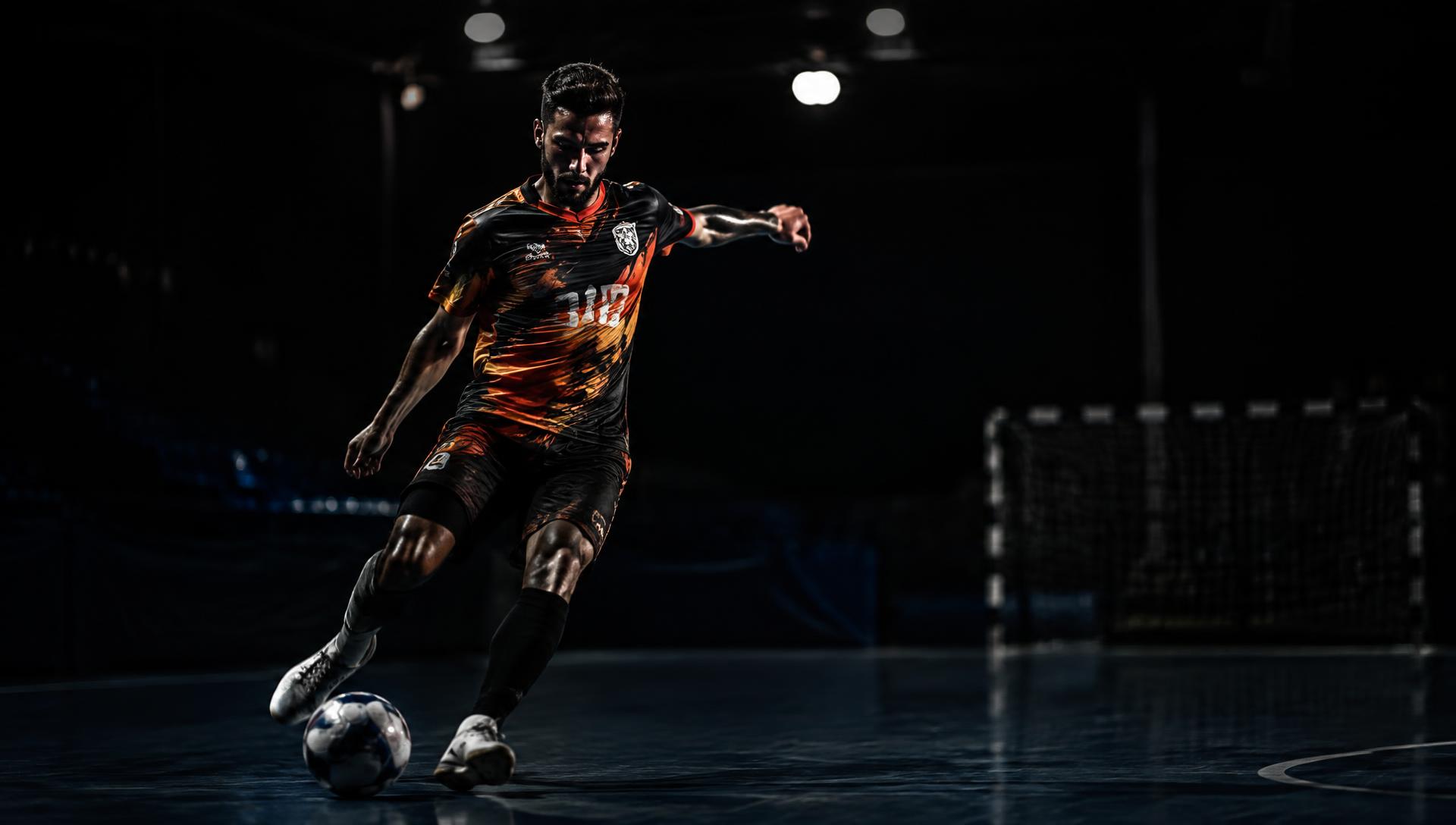 Jogador de futsal com equipamento sublimado
